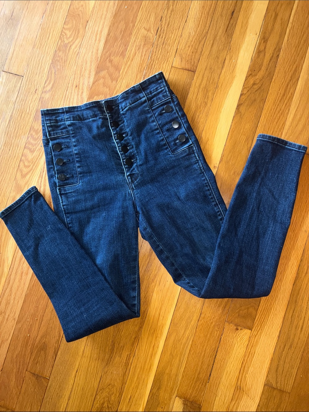 J Brand Ankle Jeans High-Rise Stretch Denim size 25 Dark Blue Button-Front